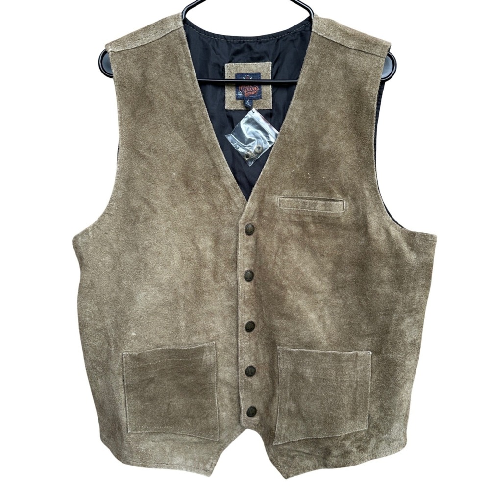 Moon‎ Shine Leather Mens Brown Suede Buffalo Nickel Button Western Vest Large